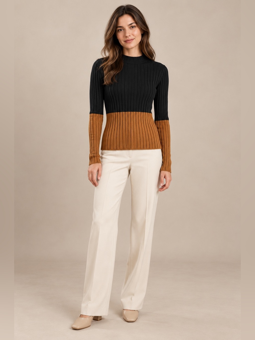 Banana Republic 100% Merino Wool Ribbed Colorblock Sweater Size L